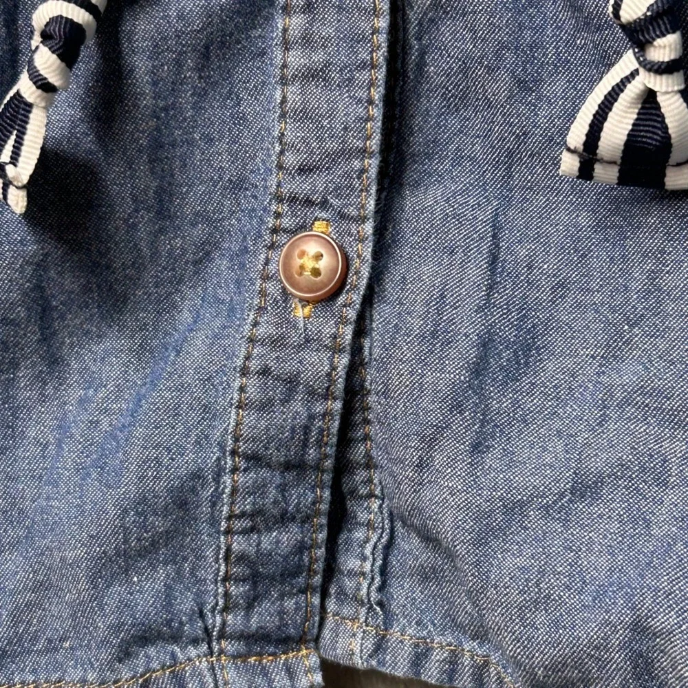 OshKosh B'Gosh Denim Dress 18M Blue Striped Belt Sleeveless Ruffle Girls